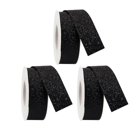 3 Rollen 22 mm x 9,1 m Glitzer-Geschenkband Weihnachten Home Decor Ribbon Sparkly Bow Making Ribbons Fabric Craft Ribbons Xmas Tree Decoration Ribbon for Wedding Holiday Party Black von JIHUOO