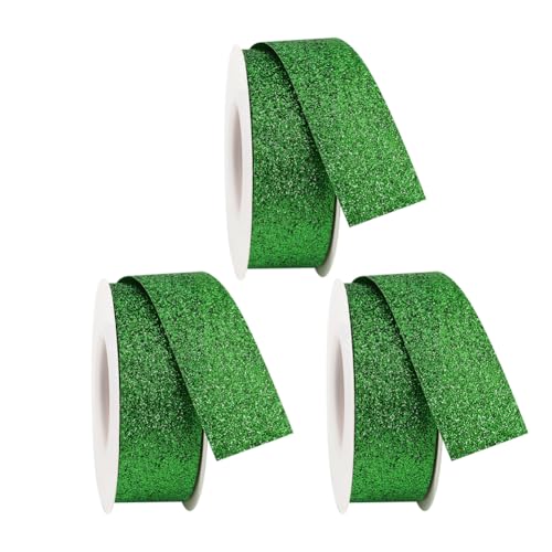 3 Rollen 22 mm x 9,1 m Glitzer-Geschenkband Weihnachten Home Decor Ribbon Sparkly Bow Making Ribbons Fabric Craft Ribbons Xmas Tree Decoration Ribbon for Wedding Holiday Party Green von JIHUOO