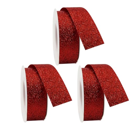 3 Rollen 22 mm x 9,1 m Glitzer-Geschenkband Weihnachten Home Decor Ribbon Sparkly Bow Making Ribbons Fabric Craft Ribbons Xmas Tree Decoration Ribbon for Wedding Holiday Party Red von JIHUOO