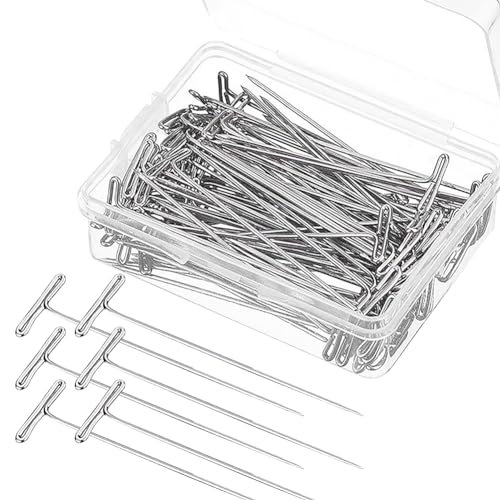 JIHUOO 300 Stück T-Nähnadeln, Perückenblockiernadeln zum Stricken, Häkeln, Modelliernadeln, Basteln, gerade Nadeln, Bürowand, T-Nadeln mit transparenter Box, 38 mm von JIHUOO