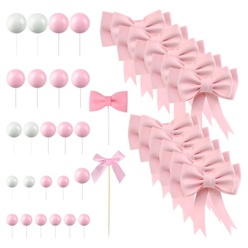 36 Stück übergroße Schleife, Kuchendekoration, rosa Schleifen, Schleife, Schleife, Cupcake-Topper, rosa und weiß, Ballon-Kuchenaufsatz, Schaumstoffkugeln, Prinzessin, Hochzeitstortendekorationen 36 Stück übergroße Schleife, Kuchendekoration, rosa Schleifen, Schleife, Schleife, Cupcake-Topper, rosa und weiß, Ballon-Kuchenaufsatz, Schaumstoffkugeln, Prinzessin, Hochzeitstortendekorationen von JIHUOO