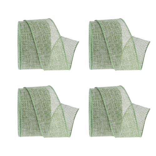 4 Rollen 4 cm x 4,5 m Juteband mit Drahtrand, Leinenkranz, Schleifenband, Jute, Geschenkverpackung, Besätze, Weihnachtsbaumschmuck, Bänder, Stoff, Dekorationsbänder, Grün von JIHUOO