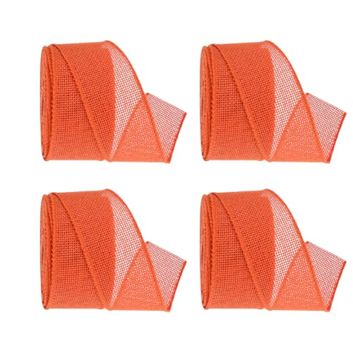 4 Rollen 4 cm x 4,5 m Juteband mit Drahtrand, Leinenkranz, Schleifenband, Jute, Geschenkverpackung, Besätze, Weihnachtsbaumschmuck, Bänder, Stoff, Dekorationsbänder, Orange von JIHUOO