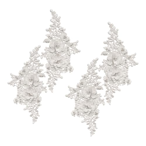 4 Stück Strass-Blumenstickerei-Applikationen, 3D-Perlenapplikationen, bestickt, zum Aufnähen, Aufnähen, Hochzeitskleid, Verzierungen, dekoratives Brautkleid, Applikation, Weiß 4 Stück Strass-Blumenstickerei-Applikationen, 3D-Perlenapplikationen, bestickt, zum Aufnähen, Aufnähen, Hochzeitskleid, Verzierungen, dekoratives Brautkleid, Applikation, Weiß von JIHUOO