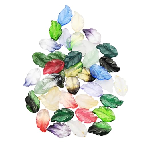 JIHUOO 40 Stück große Glasperlen in Blattform, Glasperlen, Blatt-Charm-Perlen, Armband, Anhänger, Blätter, Kristallglas-Abstandshalter für Schmuckherstellung von JIHUOO