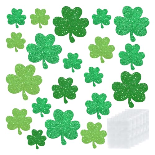 45 Stück große Glitzerkleeblatt-Ausschnitte Kleeblatt-Ausschnitte aus Papier, St. Patrick's Day, Wandausschnitte mit 100 Stück Klebepunkten, St. Patrick's Day, Klassenzimmer, Pinnwand-Dekorationen von JIHUOO