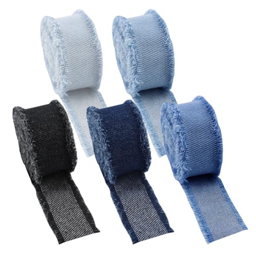 5 Rollen 2,5 cm x 2 Yards Fransenstoffband Denim Geschenkband rustikale Hochzeitseinladungsband Brautstrauß Wickelband Jeans-Dekorationsband Haarschleifenband 5 Rollen 2,5 cm x 2 Yards Fransenstoffband Denim Geschenkband rustikale Hochzeitseinladungsband Brautstrauß Wickelband Jeans-Dekorationsband Haarschleifenband von JIHUOO