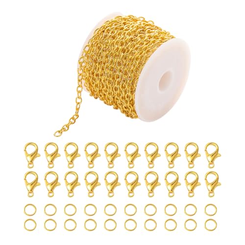 5 m lange Metall-Halskettenkette mit gedrehten Gliedern, Armbandkette für Perlen, Charms, kleine Glieder, Bastelkette, Schmuckherstellung, Verlängerungskette mit 30 Karabinerverschlüssen, 60 Stück von JIHUOO