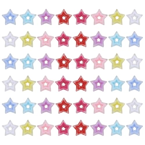 50 Stück Acryl-Hohlsternperlen, bunte Stern-Perlen, Armbandperlen, Schmuckherstellung, Schlüsselanhänger, Bastelperlen von JIHUOO