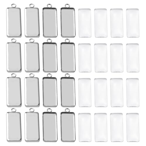 50 Stück rechteckige Lünette Anhänger Tabletts Basis Cabochon Halskette Einstellungen Rohlinge Edelstahl Fotorahmen Charms Schmuckherstellung Charms mit Glaskuppel Cabochon von JIHUOO