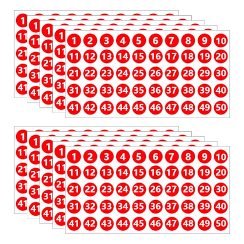 500 Stück 1 bis 50 kleine aufeinanderfolgende Zahlenaufkleber, Kreis, Vinyl, selbstklebende Zahlenaufkleber, wasserdichte Zahlenetiketten, Klassenzimmer, Bodenaufkleber, Rot 500 Stück 1 bis 50 kleine aufeinanderfolgende Zahlenaufkleber, Kreis, Vinyl, selbstklebende Zahlenaufkleber, wasserdichte Zahlenetiketten, Klassenzimmer, Bodenaufkleber, Rot von JIHUOO