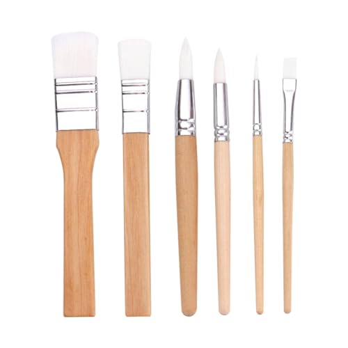 6-teiliges Holzpinsel-Set, Holzpinsel, Acryl-Pinsel, flache Kunstpinsel, Aquarell-Malpinsel, runde Spitze, Malpinsel, Künstlerpinsel von JIHUOO