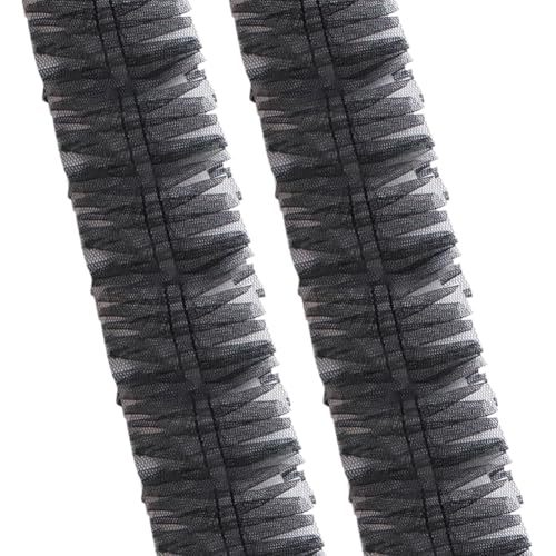 9,1 m x 6 cm plissierter Chiffon-Spitzenbesatz, geraffter Organza-Rand, Tüllstoff, Applikation, durchscheinender Spitzenbesatz, Rüschen, Nähbesatz, gerüschte Stickerei, Brautkleid-Besatz, Schwarz von JIHUOO