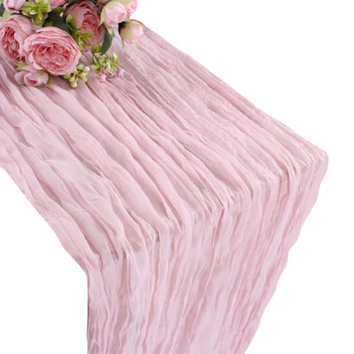 90 x 300 cm Käsetuch Tischläufer Seihtuch Hochzeit Tischdecke Boho Rustikale Gaze-Tischläufer Frühling Sheer Tischdecke Vintage Tee Party Tischdecke Urlaub Geburtstag Tischdekorationen Rosa von JIHUOO