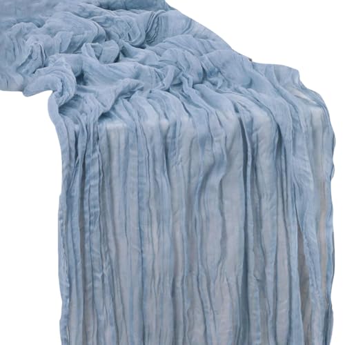 90 x 300 cm Käsetuch Tischläufer Seihtuch Hochzeit Tischdecke Boho Rustikale Gaze-Tischläufer Frühling Sheer Tischdecke Vintage Tee Party Tischdecke Urlaub Geburtstag Tischdekorationen Staubiges Blau von JIHUOO