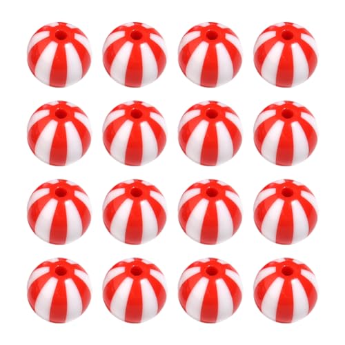 JIHUOO 40 Stück 16 mm Acryl Weihnachten Perlen Urlaub Armband Perlen Glatt Runde Perlen Großes Loch Gestreifte Perlen Lose Spacer Perlen Schmuckherstellung Zubehör Rot und Weiß von JIHUOO