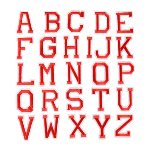 Aufnäher zum Aufbügeln, Buchstaben, Stickerei, Alphabet, Jacke, Hemd, dekorative Flicken, Stoff, Bastelapplikationen, Kleidung, Reparaturflicken für Rucksack, Hut, Rot, 52 Stück Aufnäher zum Aufbügeln, Buchstaben, Stickerei, Alphabet, Jacke, Hemd, dekorative Flicken, Stoff, Bastelapplikationen, Kleidung, Reparaturflicken für Rucksack, Hut, Rot, 52 Stück von JIHUOO