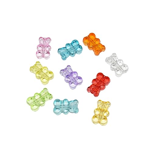 JIHUOO Bunte Gummibär-Perlen, 18 mm, transparent, Acryl, Kawaii, Bonbonfarben, Abstandhalter, lose Perlen für Armbänder, Halsketten, Schmuckherstellung, vertikales Loch, 100 Stück JIHUOO Bunte Gummibär-Perlen, 18 mm, transparent, Acryl, Kawaii, Bonbonfarben, Abstandhalter, lose Perlen für Armbänder, Halsketten, Schmuckherstellung, vertikales Loch, 100 Stück von JIHUOO