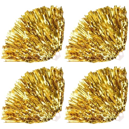 JIHUOO Cheerleader-Pompons aus Kunststoff, für Mädchen, Cheerleader-Pompons, Metallfolie, Teamgeist, Tanz-Team, Pompons mit Griffen, Cheerleading-Kostüm-Zubehör, goldfarben, 4 Stück JIHUOO Cheerleader-Pompons aus Kunststoff, für Mädchen, Cheerleader-Pompons, Metallfolie, Teamgeist, Tanz-Team, Pompons mit Griffen, Cheerleading-Kostüm-Zubehör, goldfarben, 4 Stück von JIHUOO