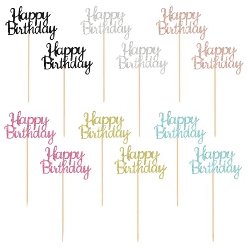 Cupcake-Topper "Happy Birthday" in 6 Farben, mehrfarbig, für Geburtstagskuchen, bunte Glitzer-Cupcake-Topper, Teeparty, Vorspeisen, Picks für Jahrestage, Feiern, Dekorationen, 24 Stück Cupcake-Topper "Happy Birthday" in 6 Farben, mehrfarbig, für Geburtstagskuchen, bunte Glitzer-Cupcake-Topper, Teeparty, Vorspeisen, Picks für Jahrestage, Feiern, Dekorationen, 24 Stück von JIHUOO