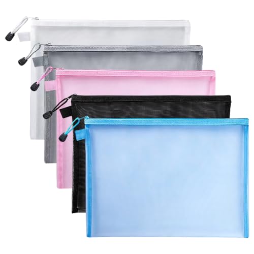 Dokumententaschen mit Reißverschluss, A4, Nylon, Netzstoff, Dokumententaschen, große Aufbewahrungstaschen, Dokumenten-Organizer, Taschen, Ordner, Heimbürobedarf, 5 Stück Dokumententaschen mit Reißverschluss, A4, Nylon, Netzstoff, Dokumententaschen, große Aufbewahrungstaschen, Dokumenten-Organizer, Taschen, Ordner, Heimbürobedarf, 5 Stück von JIHUOO