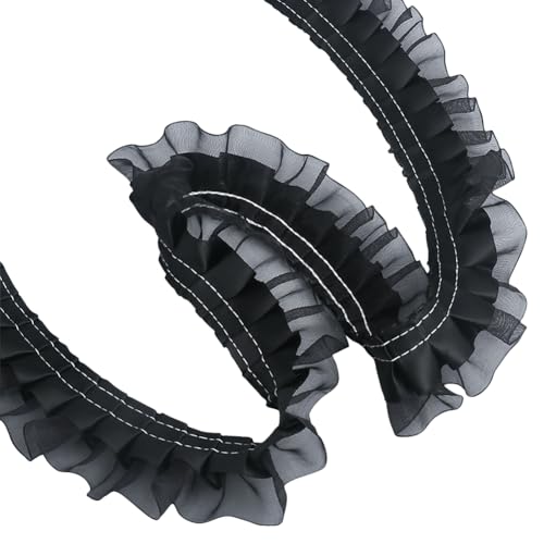 Doppelschichtiges Rüschenband, Satin-Organza-Bordüre, Spitze, plissiert, Nähen, Spitze, Handwerk, Verzierung, Bänder, Schwarz, 6 m Doppelschichtiges Rüschenband, Satin-Organza-Bordüre, Spitze, plissiert, Nähen, Spitze, Handwerk, Verzierung, Bänder, Schwarz, 6 m von JIHUOO