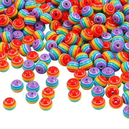 Etwa 400 Stück 8 mm Regenbogen-gestreifte Harzperlen, Gay-Pride-Perlen, runde Kunststoffperlen, Abstandshalter, bunte Acryl-Abstandshalter, Kaugummi-Charms, Schmuckherstellung, Kugel-Anhänger für Etwa 400 Stück 8 mm Regenbogen-gestreifte Harzperlen, Gay-Pride-Perlen, runde Kunststoffperlen, Abstandshalter, bunte Acryl-Abstandshalter, Kaugummi-Charms, Schmuckherstellung, Kugel-Anhänger für von JIHUOO