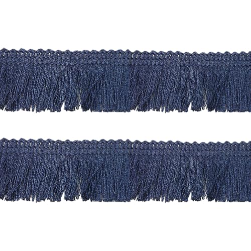 Fransenband mit Quaste, 25 m x 2,5 cm, Meterware, Kissenbesatz, geflochtener Stoff, Nähbesatz, dekorative Vorhangbordüre, Basteln, Spitzenband, Heimdekorationen, Marineblau von JIHUOO