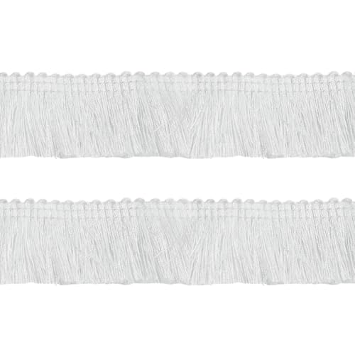 Fransenband mit Quaste, 25 m x 2,5 cm, Meterware, für Kissen, geflochtener Stoff, Nähen, dekorative Vorhangborten, Basteln, Spitzenband, Heimdekorationen, Weiß von JIHUOO