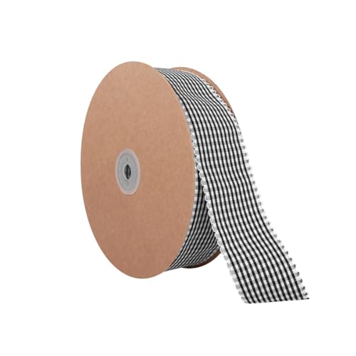 Geschenkband mit Gingham-Muster, kariert, kariert, Weihnachtsdekoration, Blumenstrauß, Wickelbänder, Kranz, Dekorationsbänder, Stoff, Bastelbänder, schwarz, 9,1 m x 4 cm Geschenkband mit Gingham-Muster, kariert, kariert, Weihnachtsdekoration, Blumenstrauß, Wickelbänder, Kranz, Dekorationsbänder, Stoff, Bastelbänder, schwarz, 9,1 m x 4 cm von JIHUOO