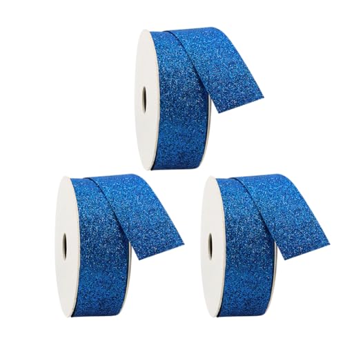 Glitzer-Geschenkband für Weihnachten, Heimdekoration, glitzernde Schleifenherstellung, Stoff-Bänder, Weihnachtsbaum-Dekoration, für Hochzeit, Urlaub, Party, Blau, 3 Rollen von JIHUOO