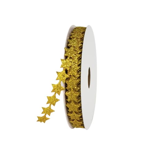 Glitzer-Sternband, glitzernd, für Geschenkverpackung, Verzierung, Kuchenbox, Dekoration, Weihnachtsbaum, Girlande, Kranz, goldfarben, 20 Meter x 1,5 cm von JIHUOO