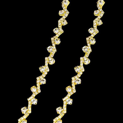 Glitzernde Strass-Applikationsstreifen, Kristallkette, Diamantschnur, Schleifenband, zum Nähen, Verzieren, Streifen, Edelstein-Bastelband, Schmuckband, Hochzeit, Blumenstrauß, Dekorationen, goldfarben Glitzernde Strass-Applikationsstreifen, Kristallkette, Diamantschnur, Schleifenband, zum Nähen, Verzieren, Streifen, Edelstein-Bastelband, Schmuckband, Hochzeit, Blumenstrauß, Dekorationen, goldfarben von JIHUOO