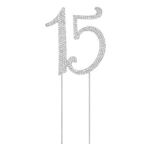 Glitzernder Tortenaufsatz für 15. Hochzeitstag, Tortenaufsatz mit Strasssteinen, glitzernde Kristalle, Geburtstag, Cupcake-Dekorationen für Kinder, Jungen, Mädchen, Silber Glitzernder Tortenaufsatz für 15. Hochzeitstag, Tortenaufsatz mit Strasssteinen, glitzernde Kristalle, Geburtstag, Cupcake-Dekorationen für Kinder, Jungen, Mädchen, Silber von JIHUOO