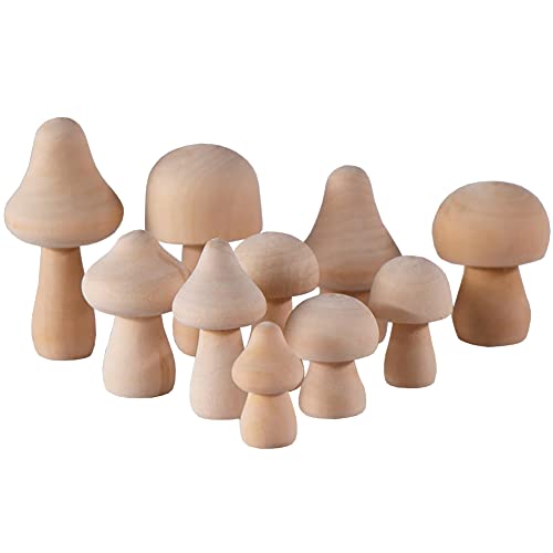 JIHUOO 10 Stück Blanko Holzpilze Bemalen Holz Pilze Verschiedene Größen Pilze Holzfiguren für Kinderkunst Handwerk von JIHUOO