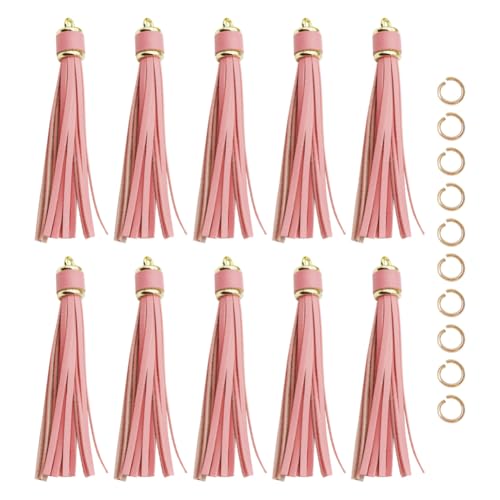 JIHUOO 10 Stück PU-Leder-Quasten, dekorative Bastelquasten, elegante Quasten, Schlüsselanhänger, Quasten-Anhänger, Taschenanhänger, Schmuckherstellung, Quasten mit 10 offenen Binderingen, Rosa JIHUOO 10 Stück PU-Leder-Quasten, dekorative Bastelquasten, elegante Quasten, Schlüsselanhänger, Quasten-Anhänger, Taschenanhänger, Schmuckherstellung, Quasten mit 10 offenen Binderingen, Rosa von JIHUOO