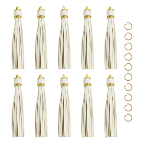 JIHUOO 10 Stück PU-Leder-Quasten, dekorative Bastelquasten, elegante Quasten, Schlüsselanhänger, Quasten-Anhänger, Taschenanhänger, Schmuckherstellung, Quasten mit 10 offenen Binderingen, Weiß JIHUOO 10 Stück PU-Leder-Quasten, dekorative Bastelquasten, elegante Quasten, Schlüsselanhänger, Quasten-Anhänger, Taschenanhänger, Schmuckherstellung, Quasten mit 10 offenen Binderingen, Weiß von JIHUOO