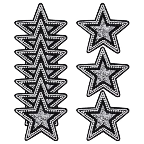 JIHUOO 10 Stück schwarze Aufnäher zum Aufbügeln mit Glitzersteinen, Sternapplikationen, Verzierungen, niedliche Kleidungsflicken, Reparaturflicken von JIHUOO