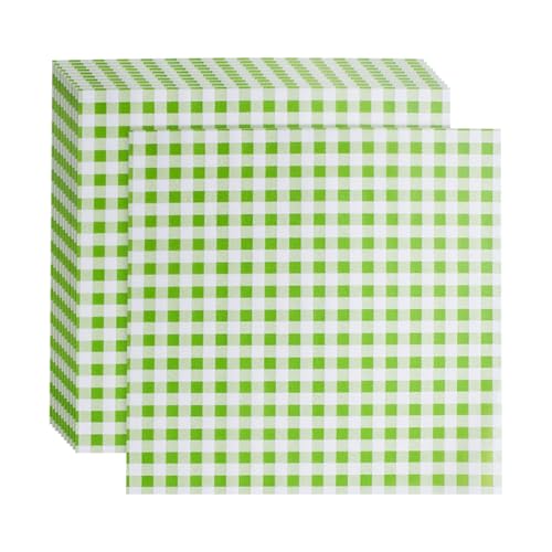JIHUOO 100 Blatt 22 x 22 cm grün kariertes Wachspapier Blätter Fettdicht Wachspapier Blätter Deli Sandwich Geschenkpapier Bäckerei Pergamentpapier Liner Lebensmittelkorb Seidenpapier für Burger von JIHUOO