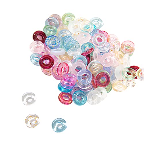 JIHUOO 100 Stück 10MM Donut Perlen Glasperlen Bunte Abstandsperlen Schmuckperlen Bastelnperlen für Schmuckherstellung von JIHUOO