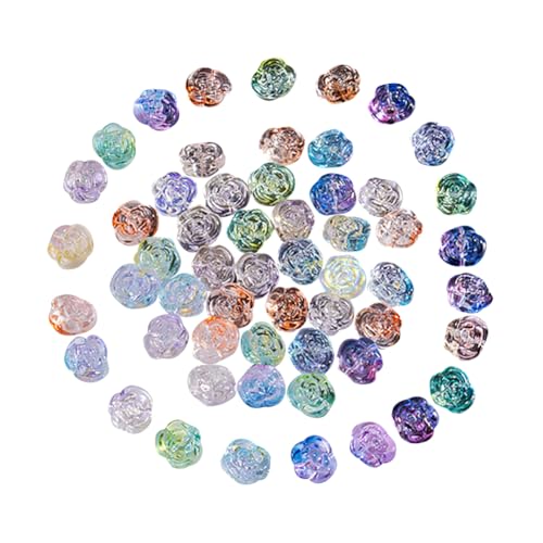 JIHUOO 100 Stück 12 mm Rose Blume Glasperlen Bunte Blumen Kristall Perlen Handgemachte Lampwork Perlen Schmuckherstellung Spacer Perlen Ohrring Armband Perlen Handwerk Halskette Perlen Perlenzubehör von JIHUOO