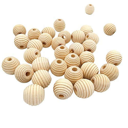 JIHUOO 100 Stück 12MM Bienenstockperlen Holzperlen Runde Perlen Holzkugeln mit Loch für DIY handgefertigte Dekorationen Schmuck Handwerk Machen von JIHUOO