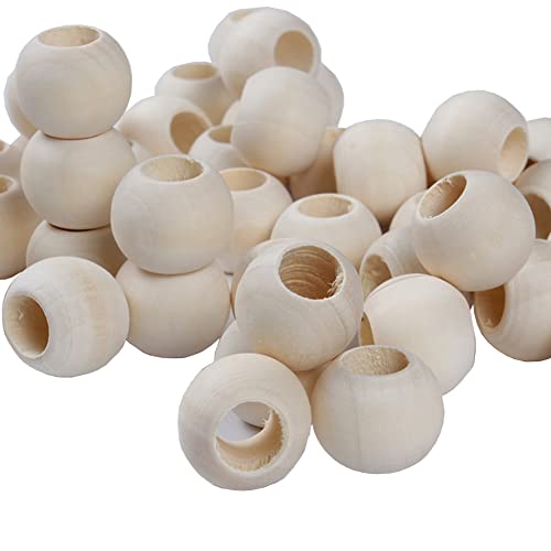 JIHUOO 100 Stück 20mm Natürliche Runde Holzperlen Unlackierte Spacer Perlen Basteln Lose Perlen Zwischenperlen Holzkugeln mit Loch für DIY Handwerk von JIHUOO
