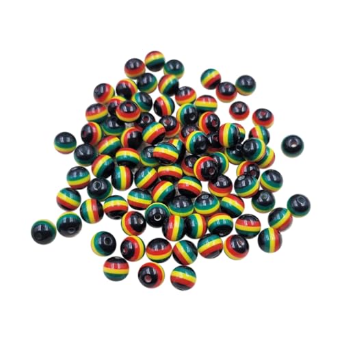 JIHUOO 100 Stück 8 mm große Juneteenth Rasta-Perlen schwarz rot grün gelb Perlen afrikanisches Armband Perlen Charms gestreifte runde Perle mit Loch Juneteenth Party Supplies Schwarze Geschichte Monat von JIHUOO