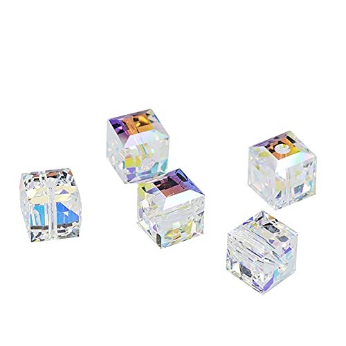 JIHUOO 100 Stück 8MM Böhmische Kristallperlen Glasschliffperlen Zwischenperlen Cube Glasperlen zum auffädeln von JIHUOO