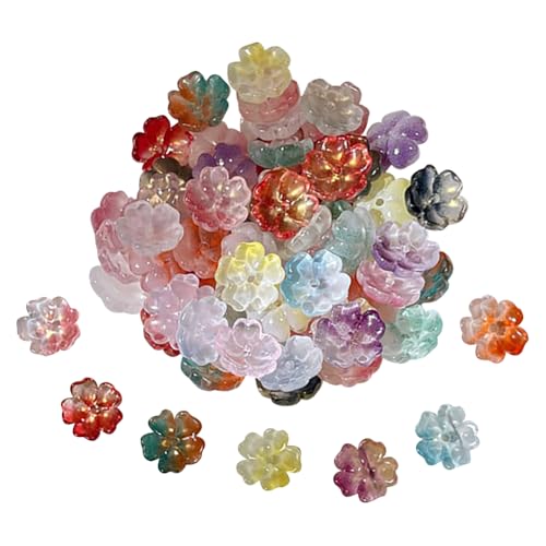 JIHUOO 100 Stück Glasblumen-Perlenkappen, große Kirschblütenperlen, bunte Kristallblumen-Perlenkappen, Abstandshalter, lose ästhetische Perlen mit Loch für Ohrringe, Halsketten, Armbänder, 100 Stück von JIHUOO