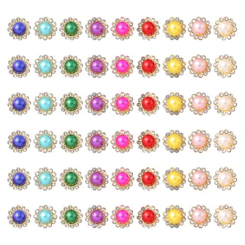 JIHUOO 100 Stück Kunstperlen-Strass-Knöpfe in Blumenform, Kristallknöpfe, flache Rückseite, dekorative Knöpfe, gemischte Farben, Perlenverzierungen, Vintage-Kleidungsknöpfe, goldfarben JIHUOO 100 Stück Kunstperlen-Strass-Knöpfe in Blumenform, Kristallknöpfe, flache Rückseite, dekorative Knöpfe, gemischte Farben, Perlenverzierungen, Vintage-Kleidungsknöpfe, goldfarben von JIHUOO