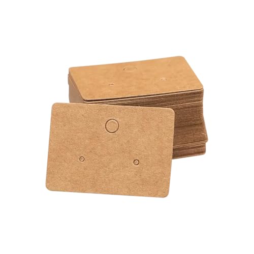 JIHUOO 100 Stück kleine braune Ohrring-Hängekarten Ohrring-Präsentationshalter, Karten, Ohrstecker, Kartenhalter, Kraftpapier, Schmuckanhänger mit 3 Löchern, Schmuckverpackungszubehör von JIHUOO