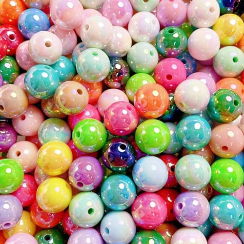 JIHUOO 100 Stück runde Acrylperlen, 16 mm, AB-Farbe, klobige Bastelperlen, niedlich, lose Perlen, Freundschaftsarmband, Perlen, Schmuckherstellung von JIHUOO