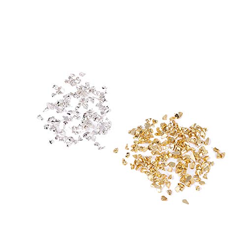 JIHUOO 100g 2-4mm Crushed Glass Unregelmäßiges las Mini Chips Glitter Glas Kies für DIY Harz Schimmel Nagel Vase Füller Scrapbooing Schmuck Golden und Silber von JIHUOO